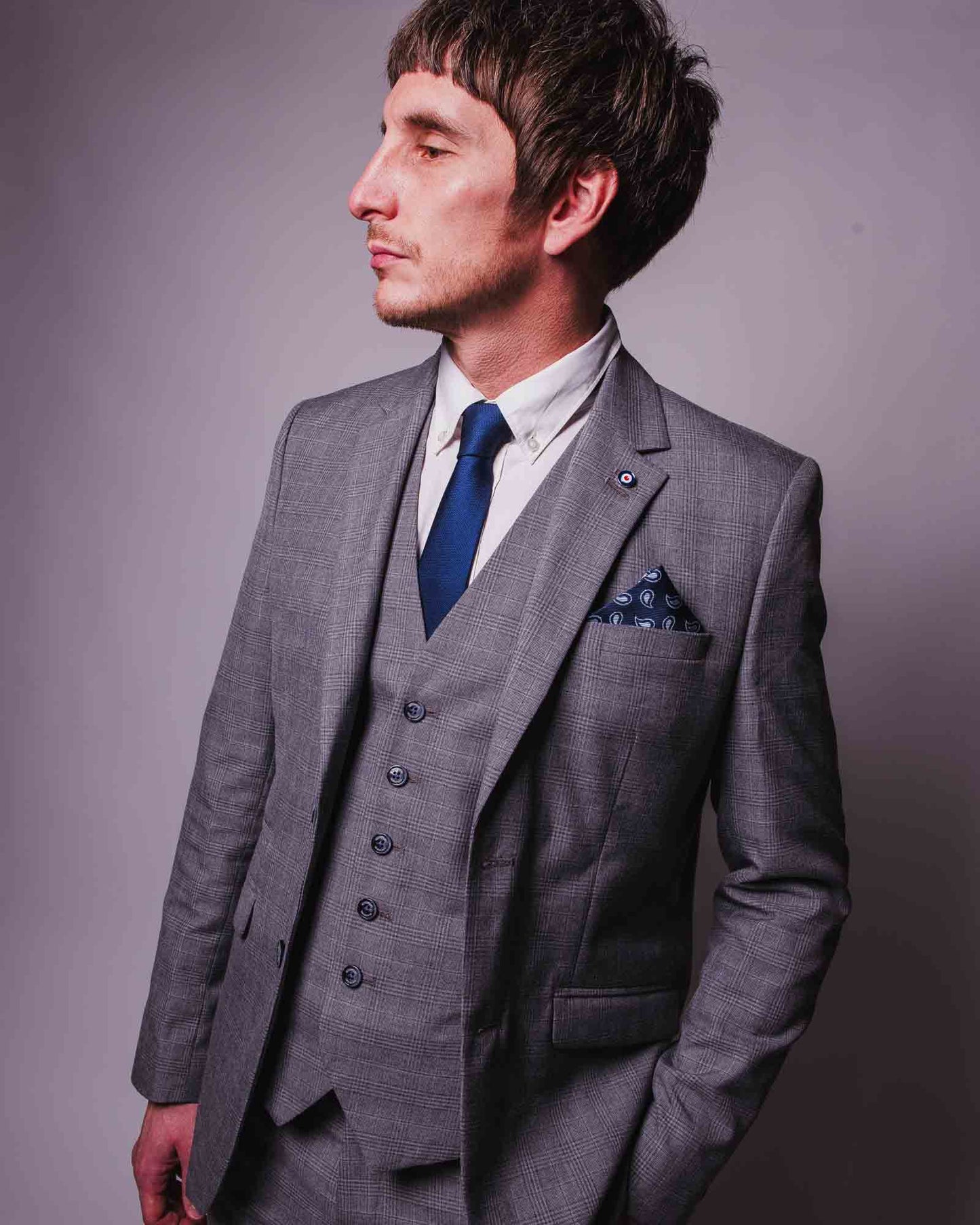 Dawson Grey Self Check Waistcoat
