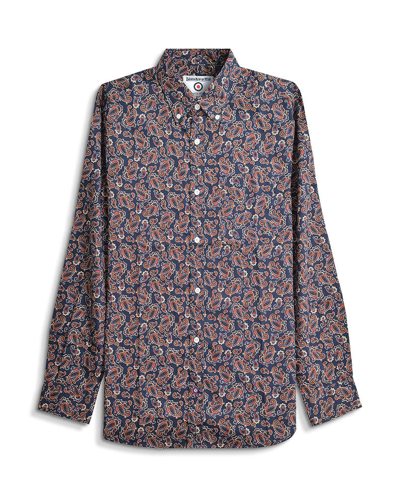 トップス TECH BUTTON DOWN L/S SHIRT PAISLEY L/S Paisley Shirt – Lambretta Clothing